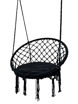 Підвісне крісло-гойдалка садове з подушкою для саду WCG Плетена кругла гойдалка + м’яка подушка Чорний
