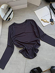 Жіночий графітовий демісезонний базовий однотонний лонгслів з комфортної віскози. 42-46