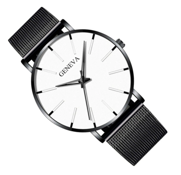 Наручний годинник Geneva Fashion Black сітчастий ремінець мінімалістичний кварцовий годинник чоловічий/жіночий (унісекс), фото 1