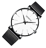 Наручний годинник Geneva Fashion Black сітчастий ремінець мінімалістичний кварцовий годинник чоловічий/жіночий (унісекс), фото 3
