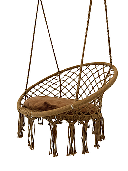 Підвісна гойдалка садова з подушкою для дому WCG Плетене підвісне кругле крісло для саду тераси Коричневий