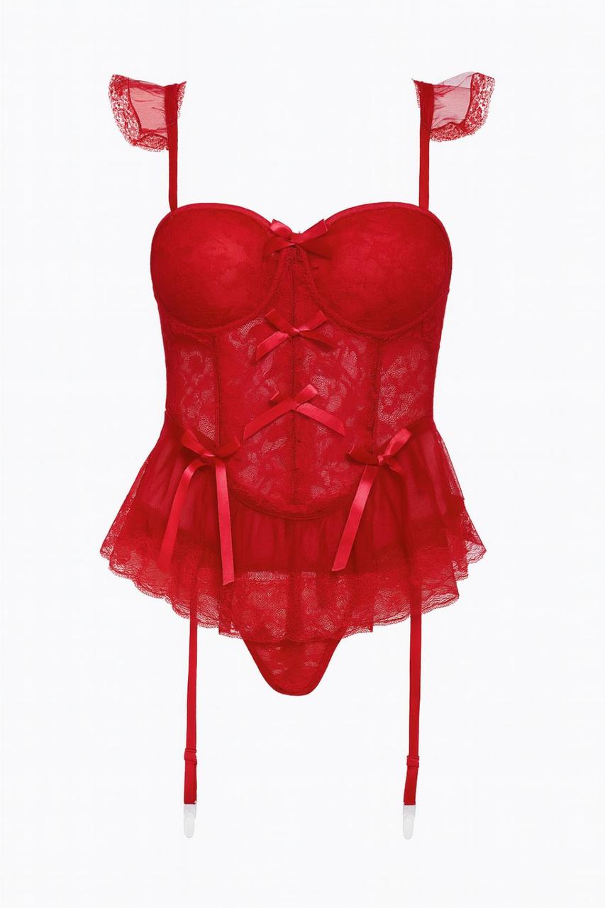 Корсет пеньюар з мереживом Бебі Долл Apmi червоний, фото 1