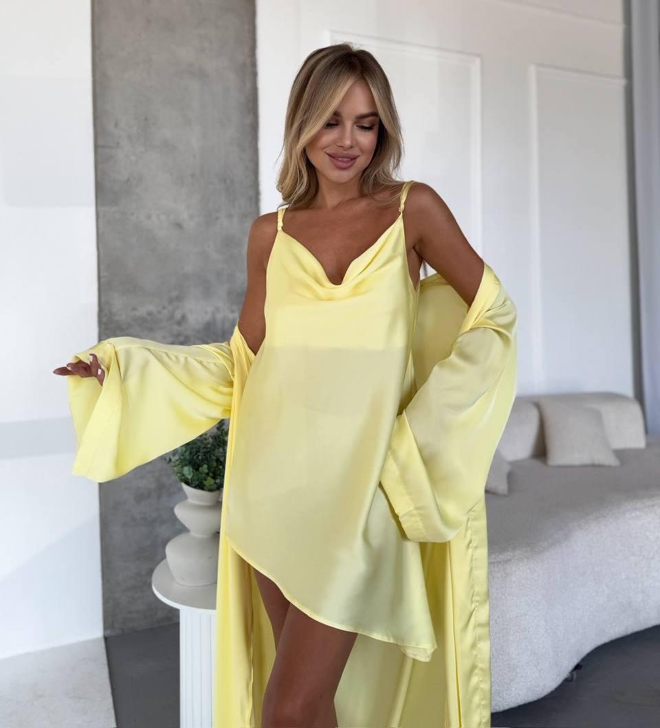 Комплект асиметрична сорочка та халат шовковий Опт Роздріб Дроп 9772, фото 1