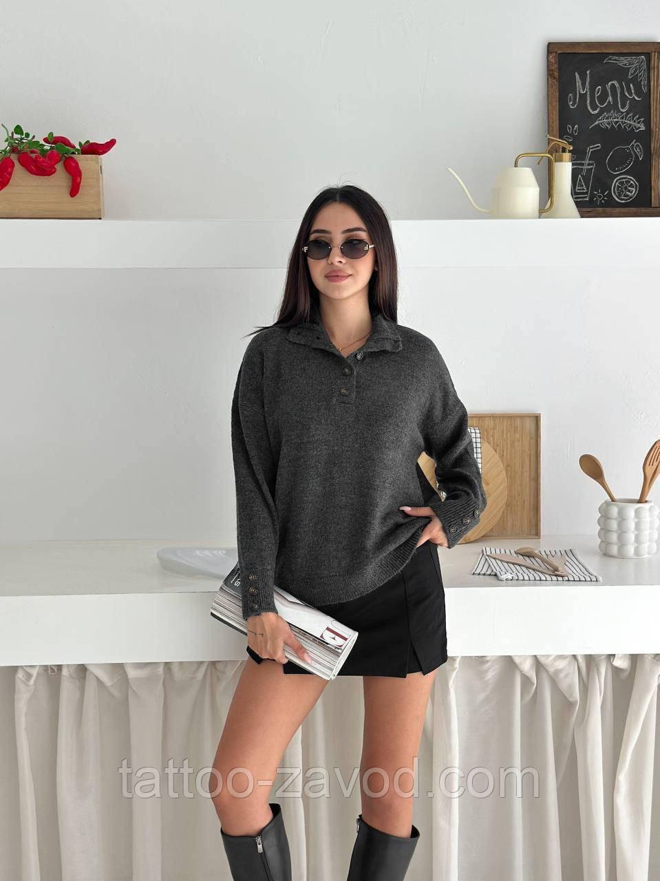 Джемпер жіночий на ґудзиках на грудях із коміром 42-46, фото 1