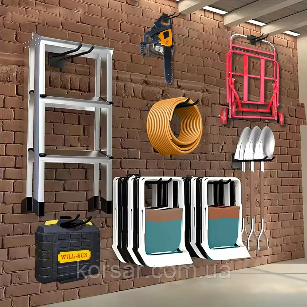 Тримач настінний для садових інструментів та інвентарю. Метал. 25 х 10 х 7 см. Настінний органайзер., фото 1