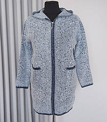 Жіночий теплий кардиган темо-синього оздоблення на блискавці з капюшоном 54/56 р