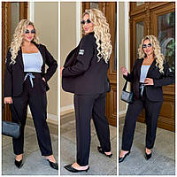 Брючный черный женский костюм пиджак - жакет и брюки с карманами р-46-48, 50-52, 54-56, 58-60