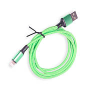 Кабель зарядки USB - iPhone, зелений, круглий, тканина. обплетення для 1м,