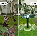 Модернізований сонячний репелент для тварин Ультразвуковий відлякувач шкідників Водонепроникний PIR Detectio, фото 3