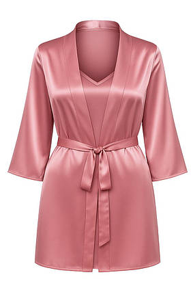Пеньюар із халатом і стрингами Атлас Tingmei рожевий