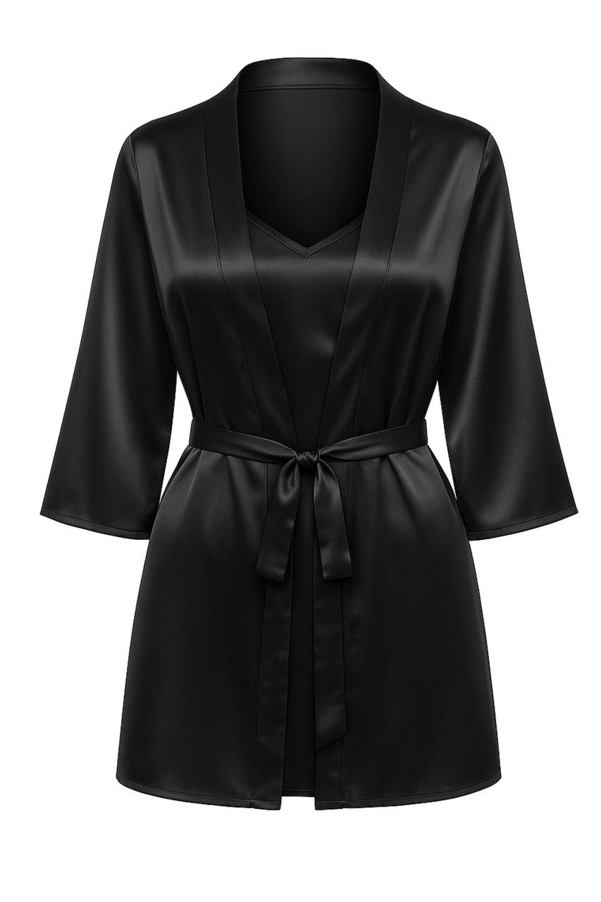 Пеньюар із халатом Атлас XS Tingmei чорний, фото 1