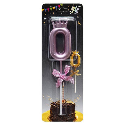 Свічка-цифра "0" з короною 5,5см РОЖЕВА JY-1064 KNZ, фото 1