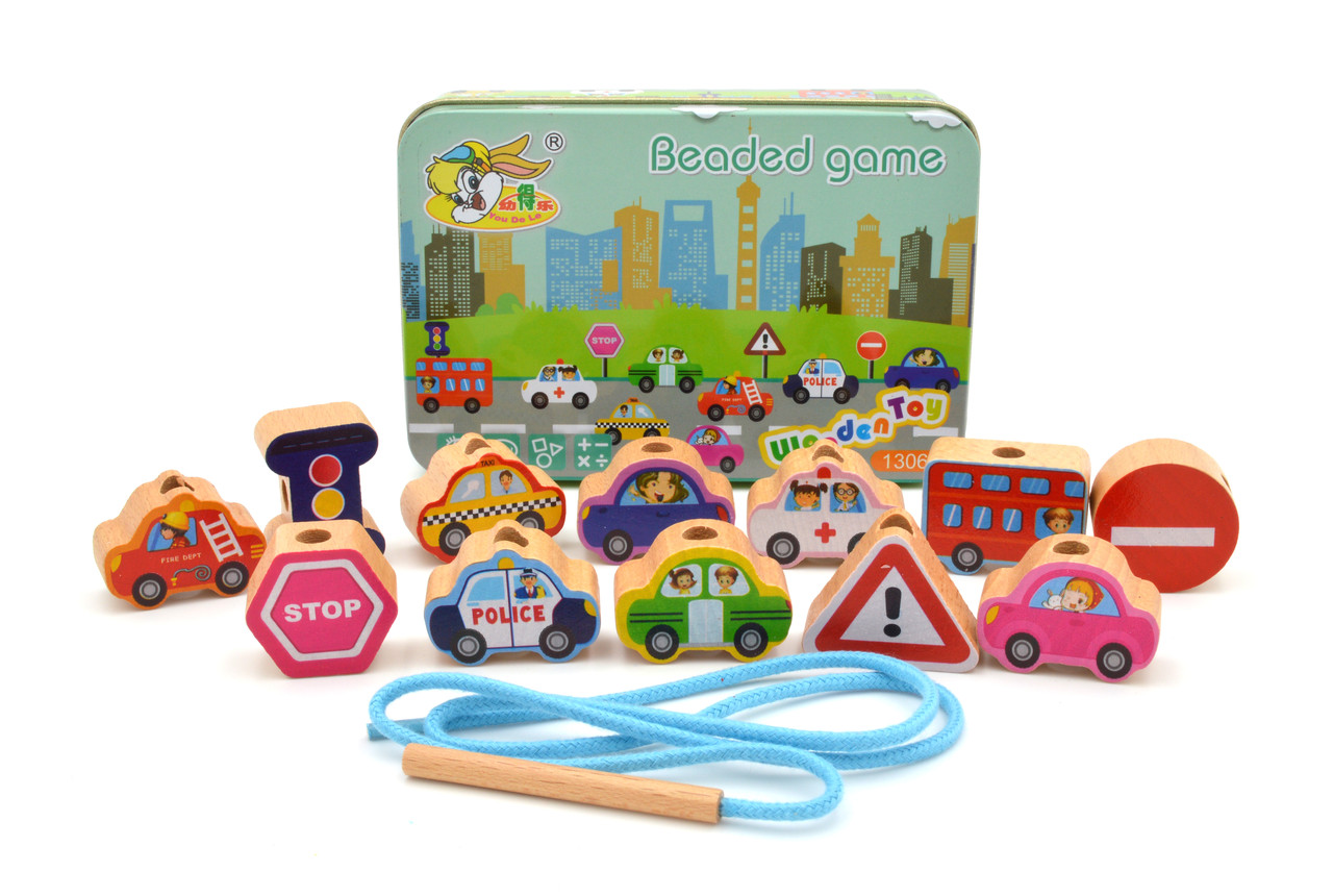 Шнурівка дерев'яна 74548 транспорт, фото 1