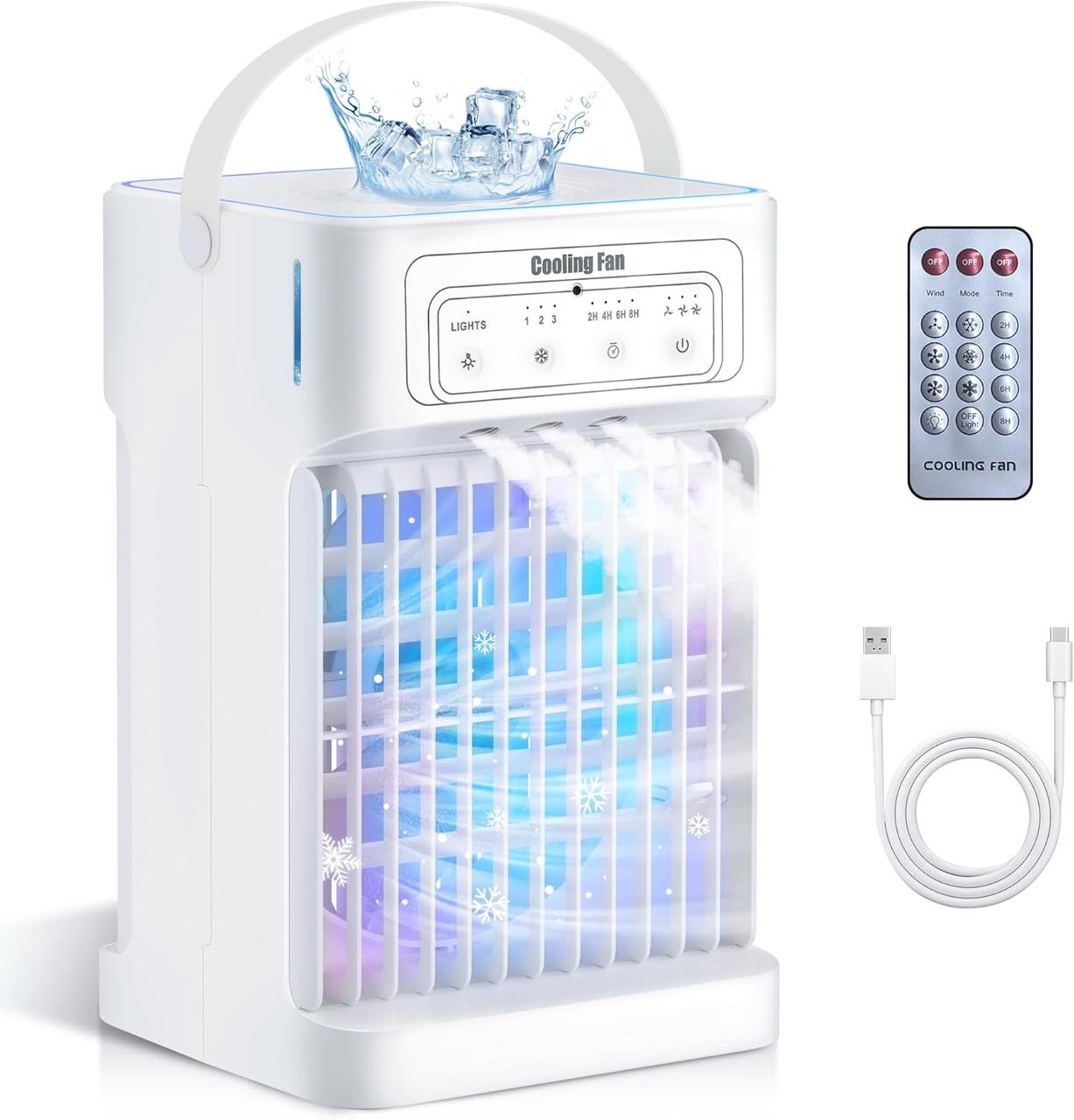 Портативний кондиціонер з вентилятором, об'ємом 1100 мл, 3 швидкісними режимами, персональний вентилятор з 7 світлодіодами, фото 1