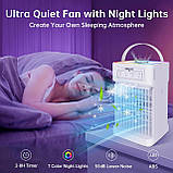 Портативний кондиціонер з вентилятором, об'ємом 1100 мл, 3 швидкісними режимами, персональний вентилятор з 7 світлодіодами, фото 6