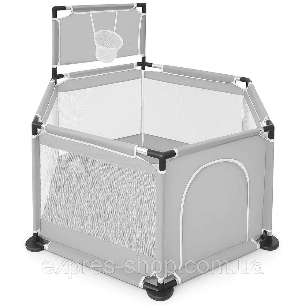 Дитячий манеж з кільцем для м'ячиків, Сірий / Манеж-ігровий майданчик / Інтерактивний манеж для дітей, фото 1