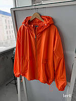 Чоловіча помаранчева куртка-вітровка осіння весняна на підкладці, Демісезонна вітровка помаранчева кольору плащівка з капюшоном