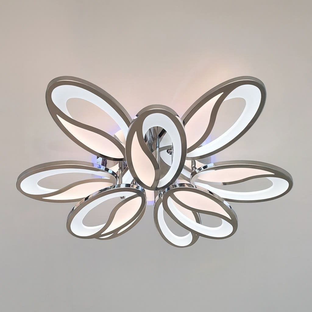 Сучасна світлоідодна люстра з пультом та підсвіткою Diasha 150W до 25 м² колір Хром 8090/6+3HR 3color, фото 1