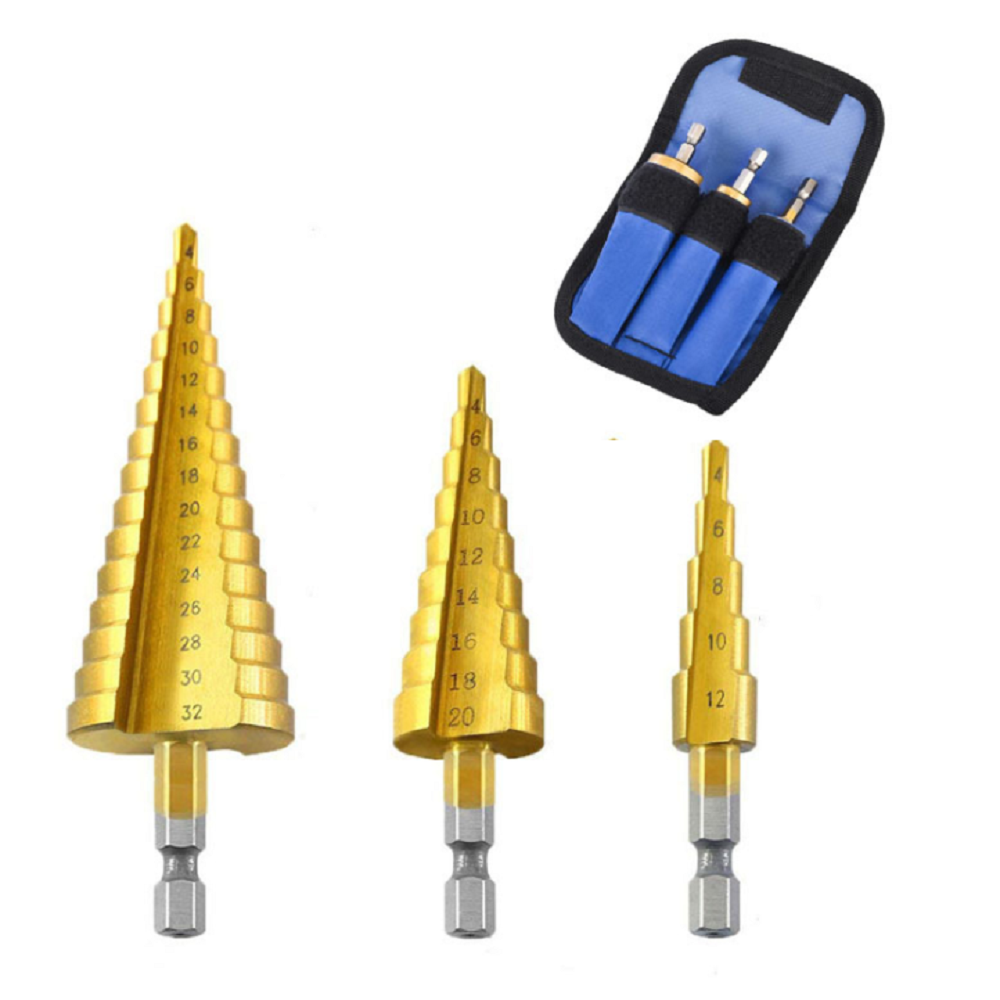 Набір свердел ступінчастих 3пр. (4-12, 4-20, 4-32мм), для отворів із кроковим конусом REWOLT T1635, фото 1