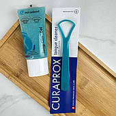 Набір для чищення язика (гель Miradent Tong Clin, 50 мл+скребок для язика Curaprox, одна дуга), зелений