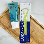 Набір для чищення язика (гель Miradent Tong Clin, 50 мл+скребок для язика Curaprox, одна дуга), салатовий