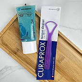 Набір для чищення язика (гель Miradent Tong Clin, 50 мл+скребок для язика Curaprox, одна дуга), фіолетовий