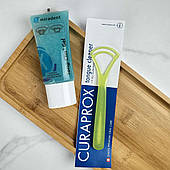 Набір для чищення язика (гель Miradent Tong Clin, 50 мл+скребок для язика Curaprox, дві дуги), салатовий