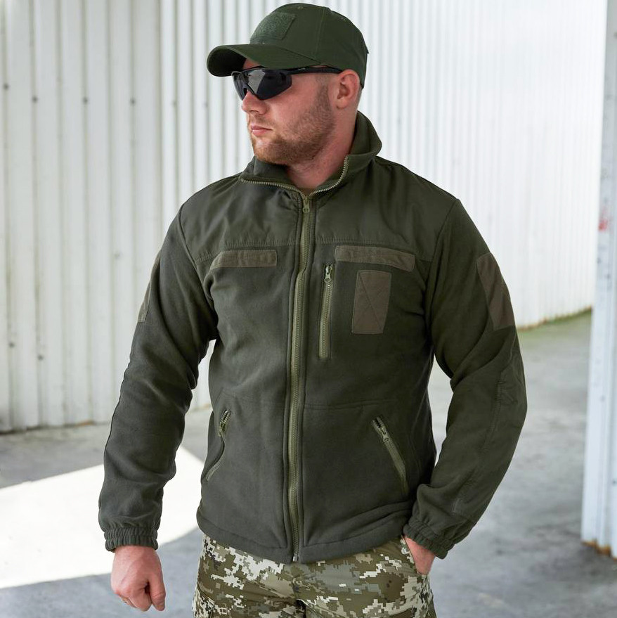 🔥 Кофта флісова з нейлоновими накладками (Олива) тактична кофта, фліска ЗСУ, НГУ, військова, фото 1