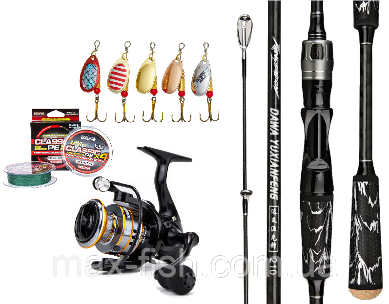 Спінінговий набір Dava 2.10 м 7-25 г + Котушка Ryobi + Шнур Eclipse + Набір блешень Taipan, фото 1