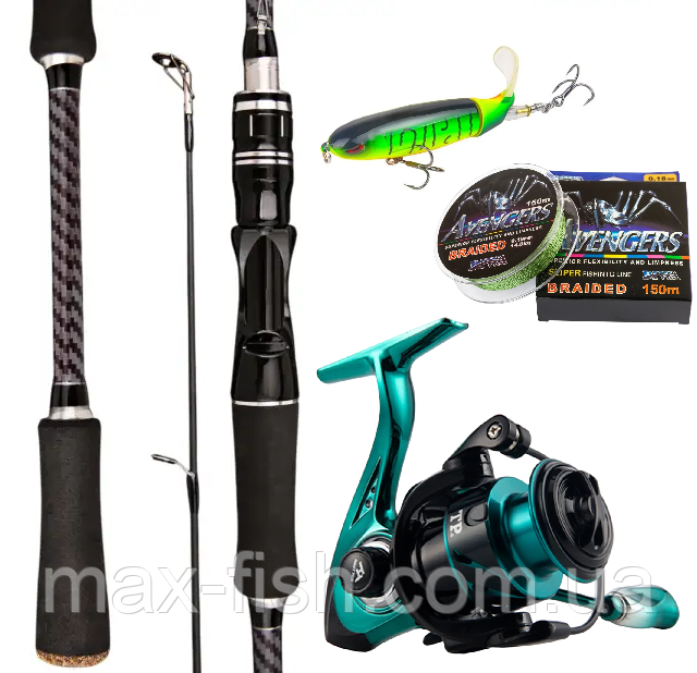 Спінінговий набір Yellow DRAGON 2.10 м 3-15 г + котушка Haut Ton + шнур Diwa + Whopper Plopper, фото 1