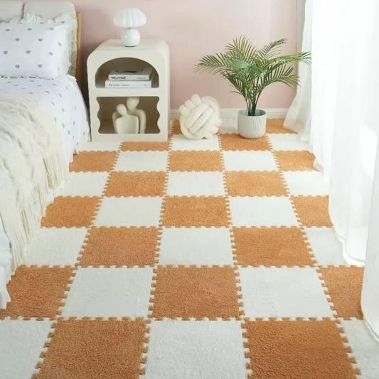 Килимок-пазл плюшевий, термокилимок, мат дитячий теплий 60*90см, 6 пазлів, колір бежевий, фото 1