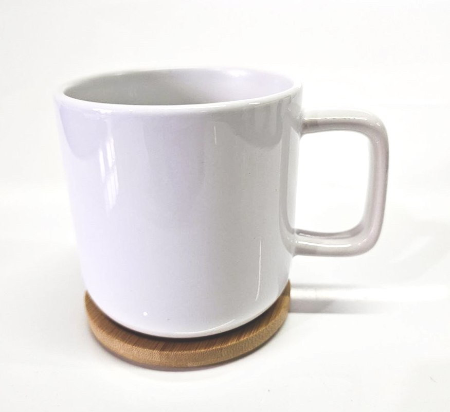 Чашка для сублімації з бамбуковою кришкою (костер) біла 400 мл