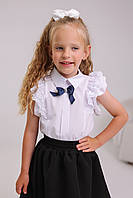 Біла шкільна блуза з коротким рукавом і мереживом (116-134р)