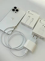 Быстрая зарядка Apple для iPhone 11 12 13 14, блок питания+кабель Type-C to Lightning, белый