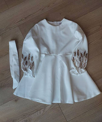 Вишита сукня для дівчаток білого кольору із вишитими колосками розміри 116-128, фото 2