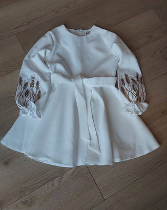 Вишита сукня для дівчаток білого кольору із вишитими колосками розміри 116-128, фото 1