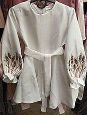 Вишита сукня для дівчаток білого кольору із вишитими колосками розміри 116-128, фото 4