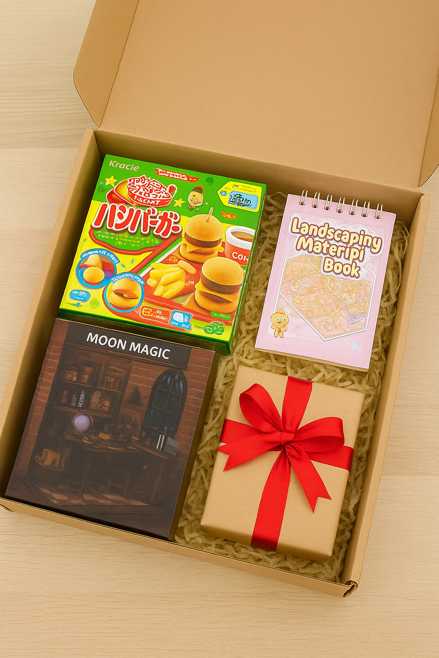 Подарунковий бокс з креативними наборами DIY (румбокс, японські солодощі, 3D-альбом з наклейками) + солодкий подарунок
