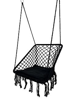 Підвісна гойдалка садова з подушкою для дому WCG Плетене квадратне крісло підвісне садове + подушка Чорний