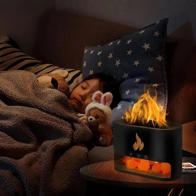 Ультразвуковий зволожувач повітря 9034 з ефектом вогню і з кристалами сольового каменю, чорний