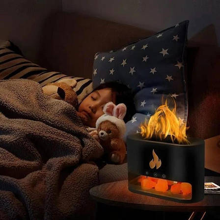 Ультразвуковий зволожувач повітря 9034 з ефектом вогню і з кристалами сольового каменю, чорний, фото 1