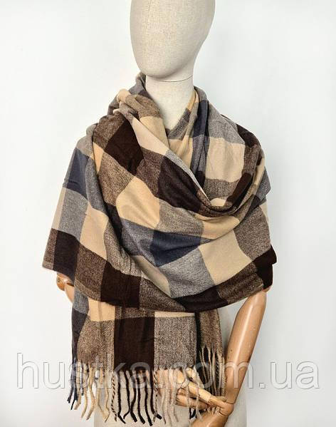 Теплий шарф у клітину Ребекка 180*65 см коричневий