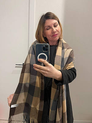 Теплий шарф у клітину Ребекка 180*65 см коричневий, фото 2