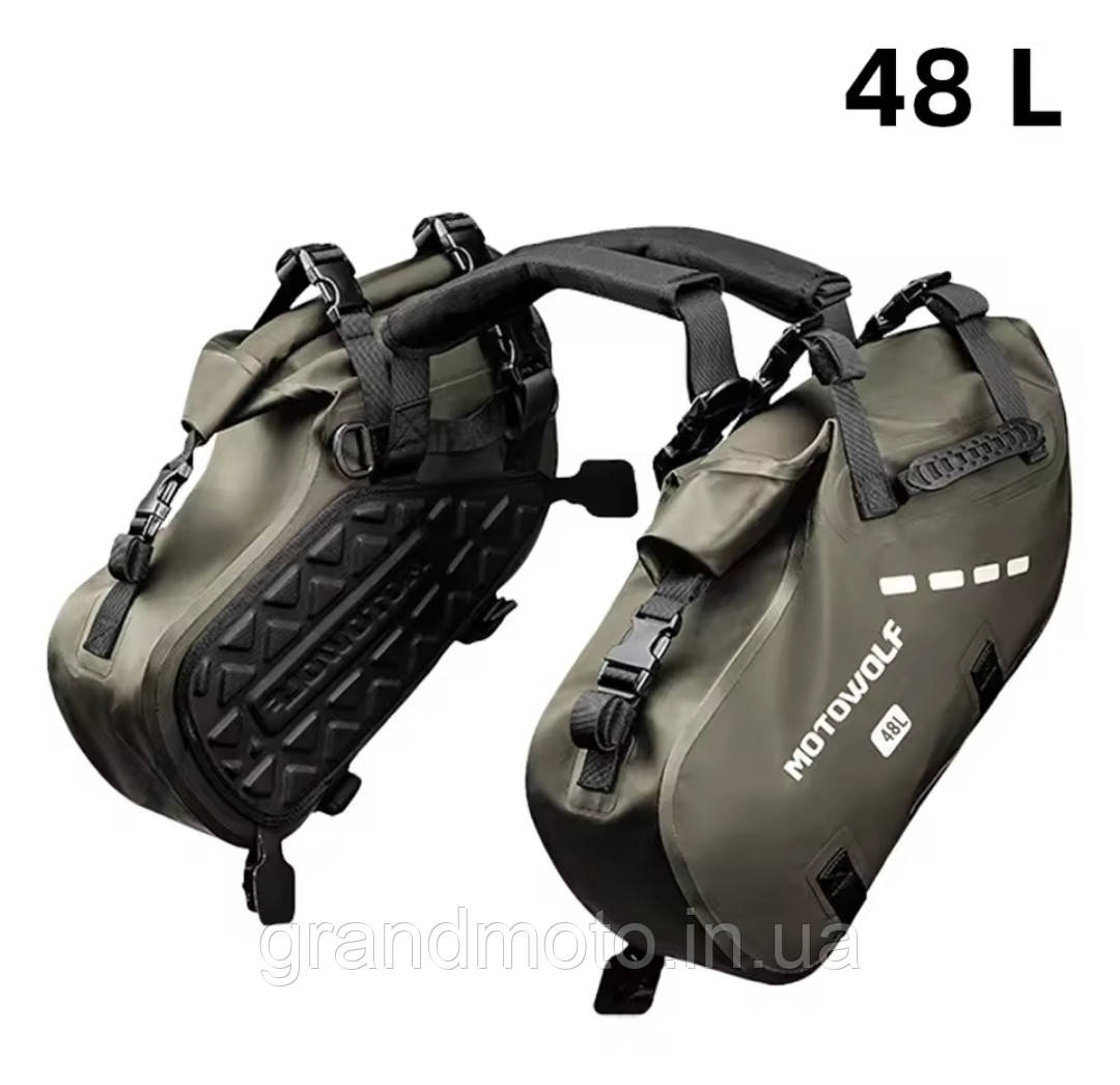Комплект водонепроникних бічних м'яких кофрів MOTOWOLF (48 л кожен) у кольорі Army Green, фото 1
