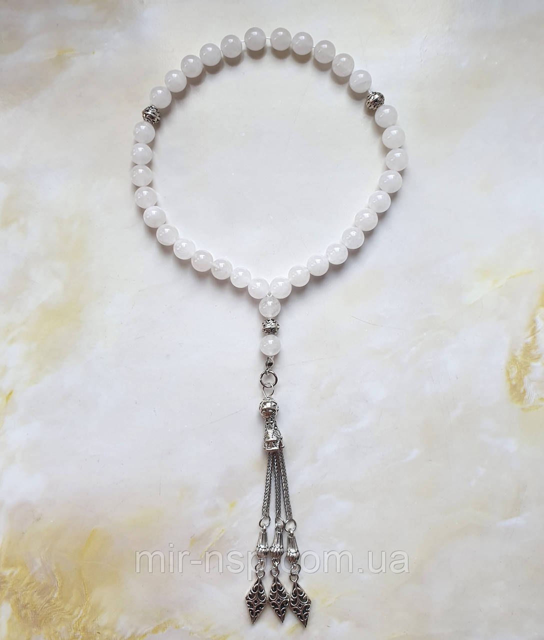 Чотки 33 намистини 100% натуральний білий кварц 8 мм, фото 1