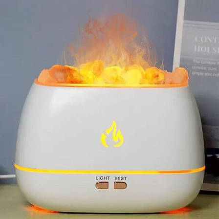 Ультразвуковий зволожувач повітря 252 з ефектом вогню і з кристалами сольового каменю, білий, фото 1