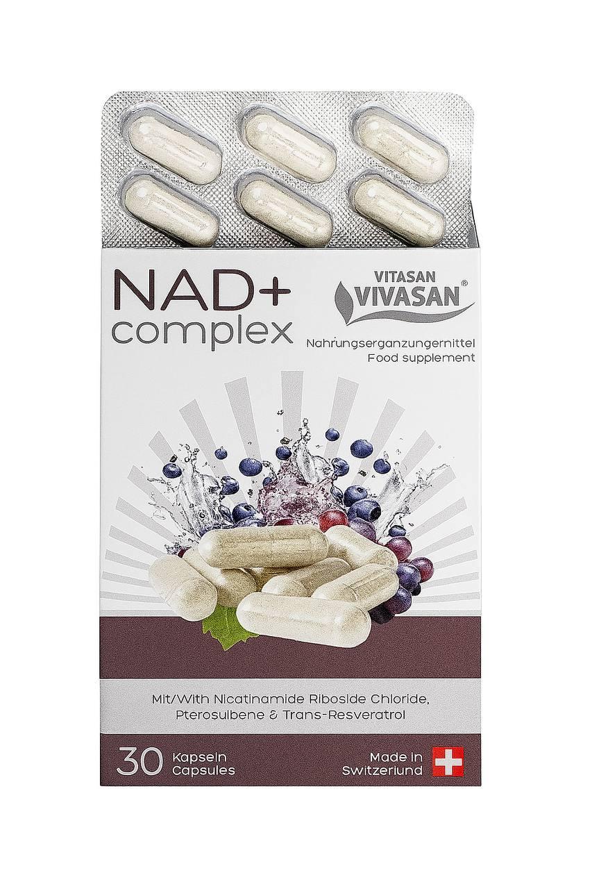 NAD+ Complex Vivasan 30 капсул, для енергії, мозку та молодості НАД+ Комплекс Вівасан Швейцарія