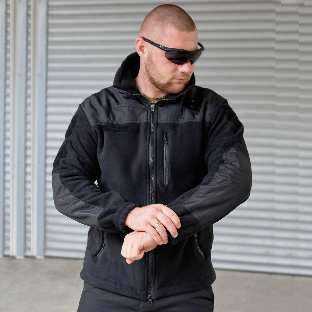 🔥 Кофта флісова Поліція нейлоновими накладками (Чорна) тактична, фліска нацполіції, поліцейська, фото 1