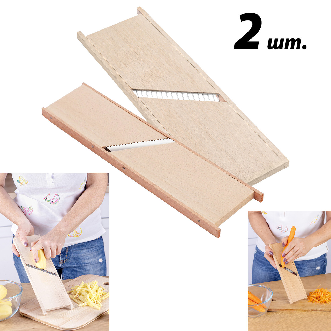 Терка універсальна дерев'яна для овочів по-корейськи та для картоплі фрі (набір з двох терок)