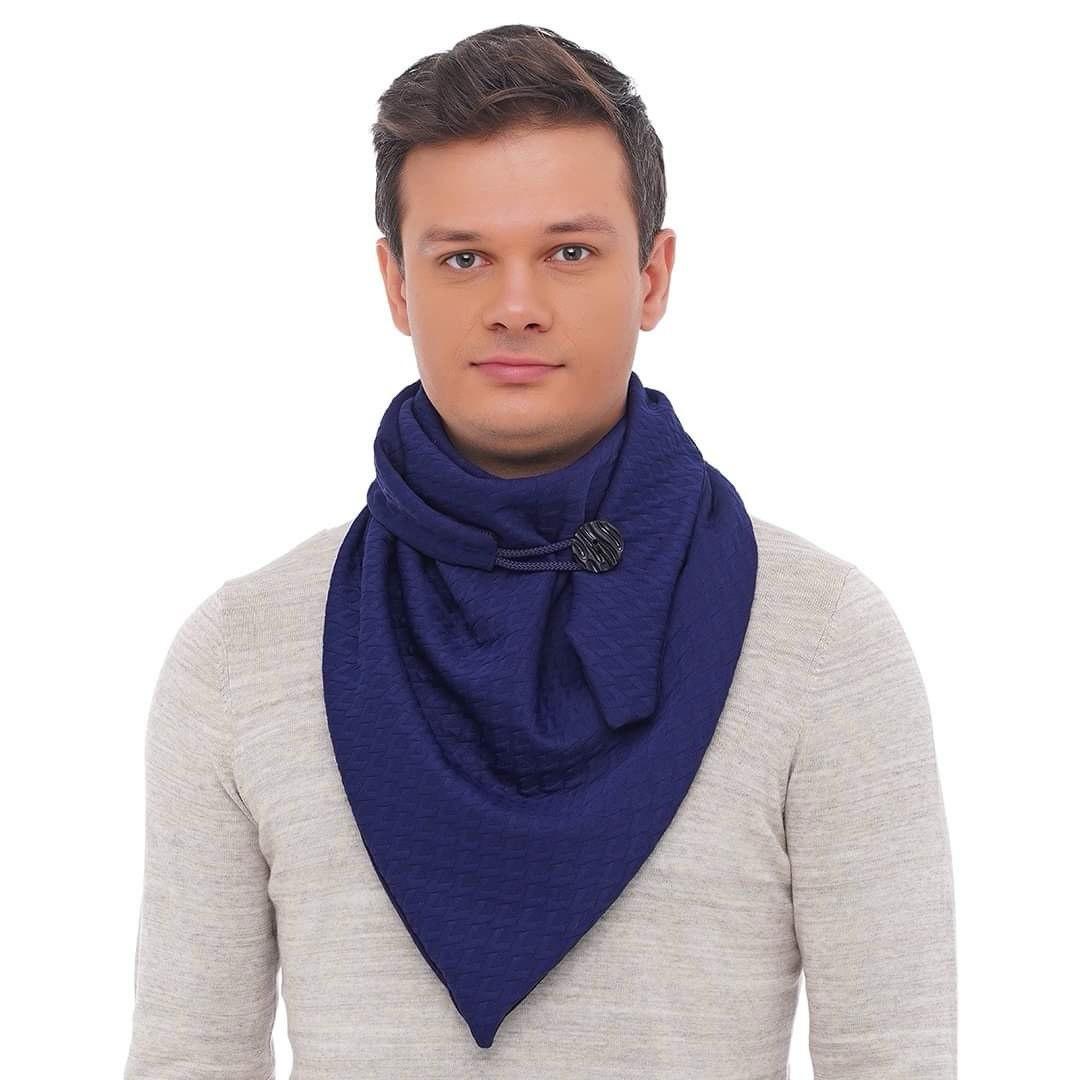 Шарф-бактус "Единбург" синій, теплий трикотажний чоловічий шарф, подарунок чоловікові, фото 1